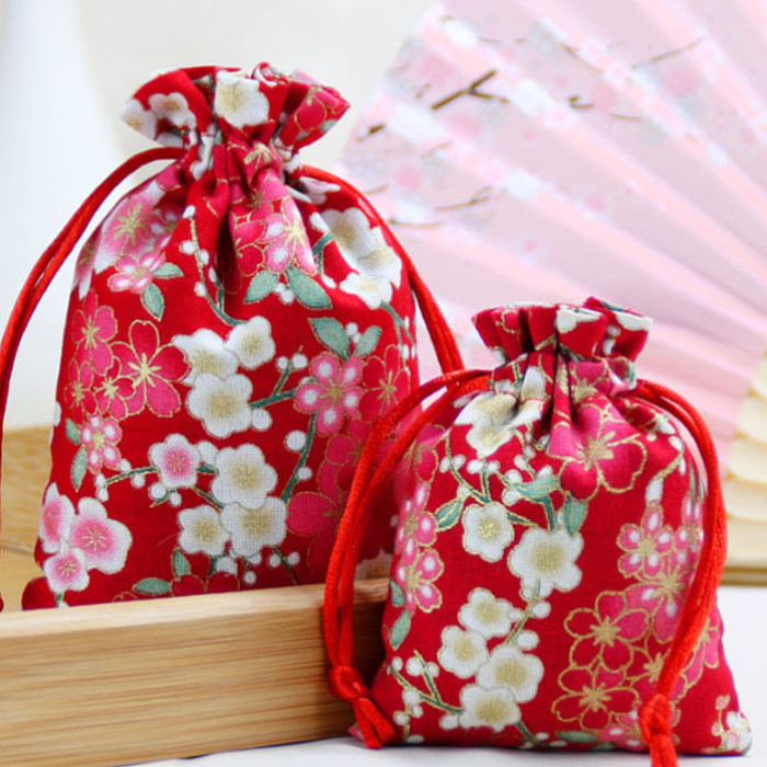 Cotton bag Cherry flowers Red