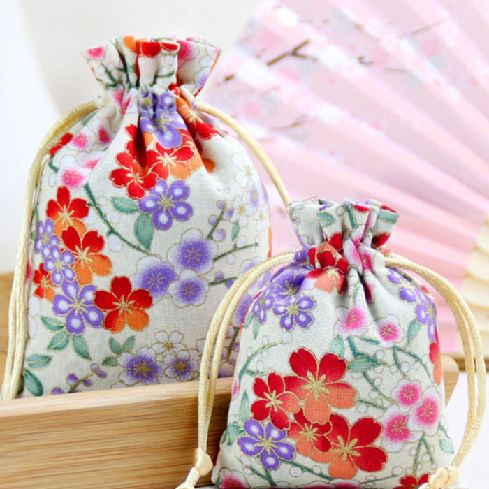 Cotton bag Cherry flowers Cream
