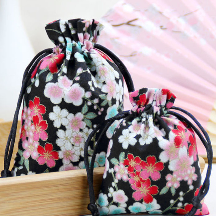 Cotton bag Cherry flowers Black