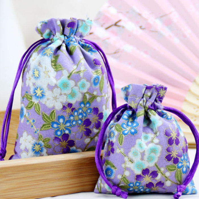 Cotton bag Cherry flowers Lilac