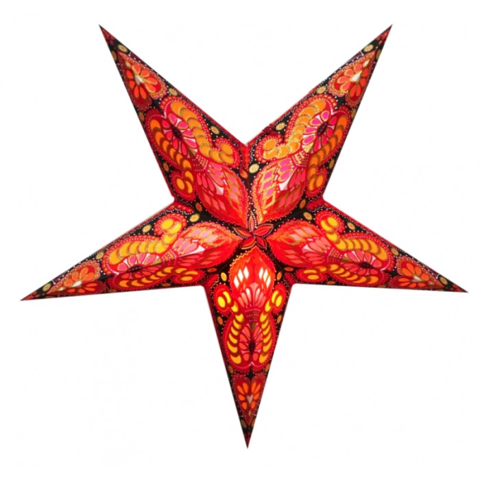Lampshade Star cardboard 5 beams RED GANESH ZARI