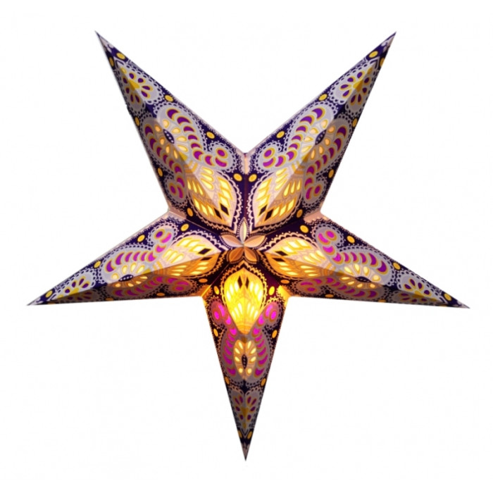 Lampshade Star cardboard 5 beams PURPLE AMBER GANESH