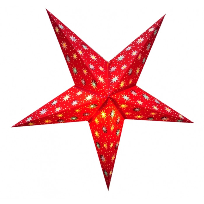 Lampshade Star cardboard 5 beams RED MULTI TISSUE