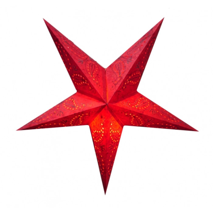 Lampshade Star cardboard 5 rays RED PAISLEY EMBD.