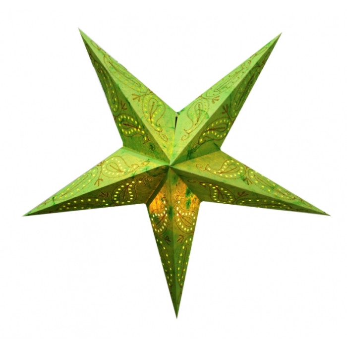 Lampshade Star cardboard 5 beams GREEN PAISLEY EMBD.