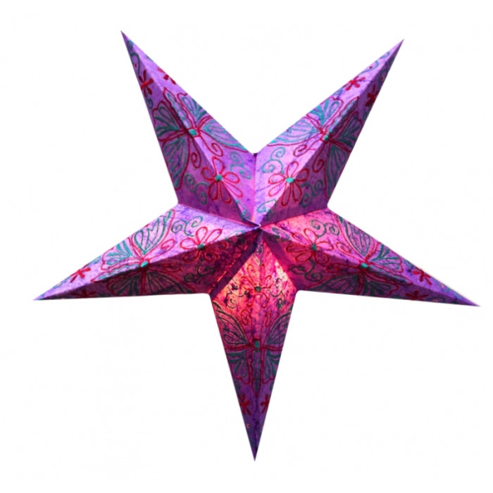Lampshade Star cardboard 5 beams PURPLE BUTTERFLY EMBD.