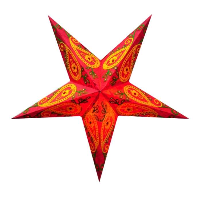 Lampshade Star cardboard 5 beams RED WOOL EMBD.