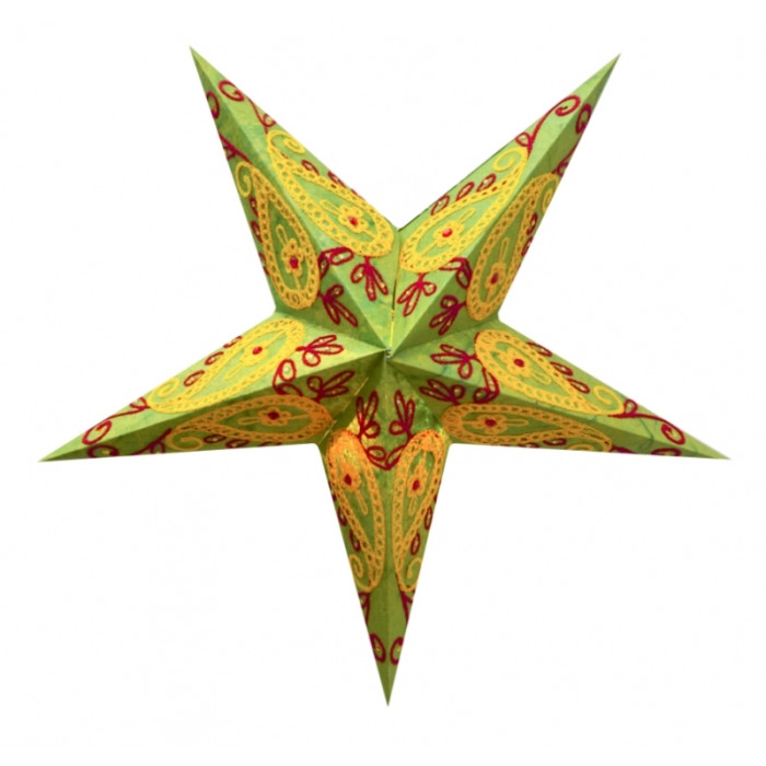 Lampshade Star cardboard 5 beams GREEN WOOL EMBD.