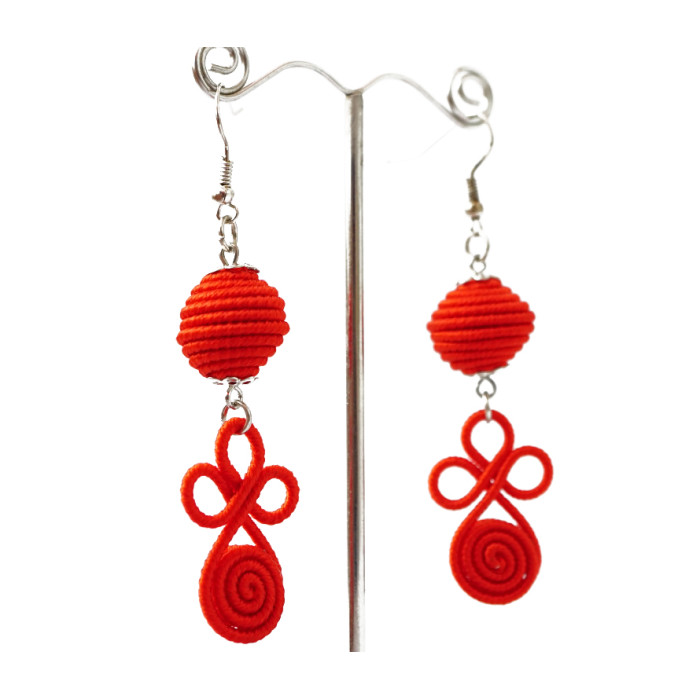 Braided earrings Double №3 Red