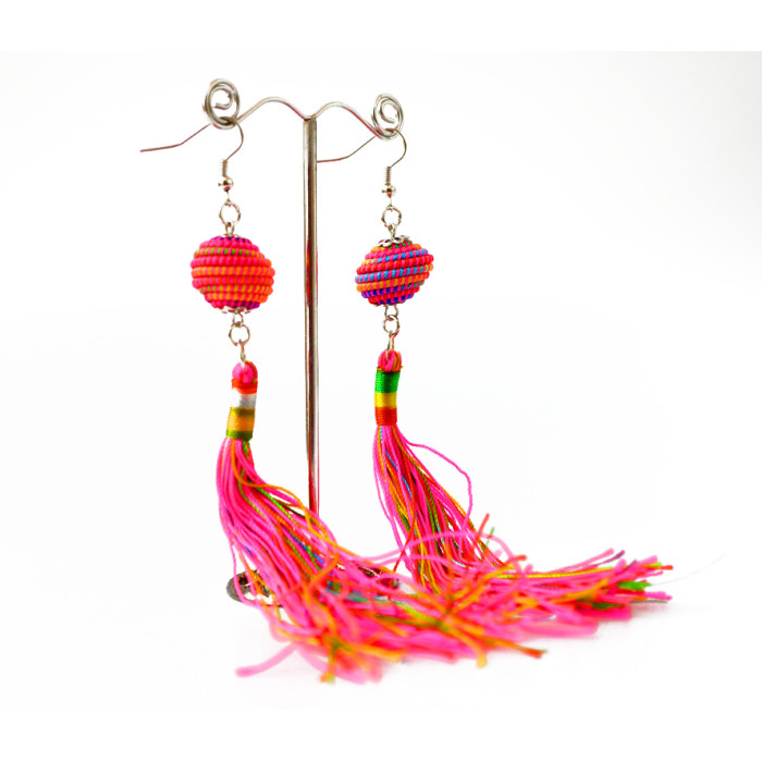 Braided earrings Double №1 Pink