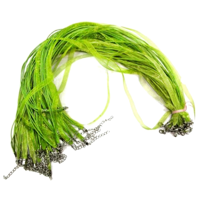 Cord Ribbon with fastener for pendant Light green 10 pieces