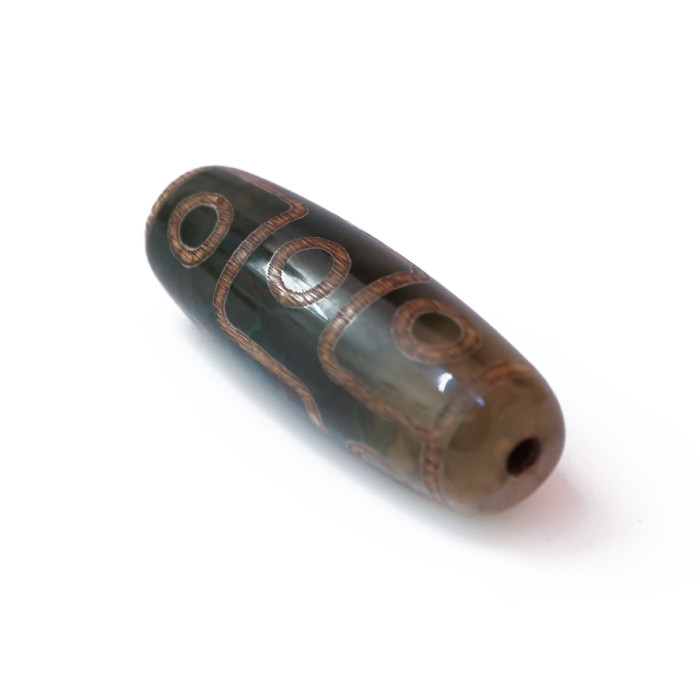 DZI bead 9 eyes green