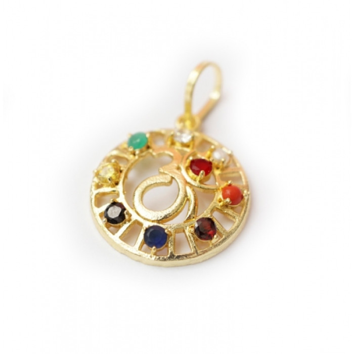 Metal pendant with OM stones in a circle