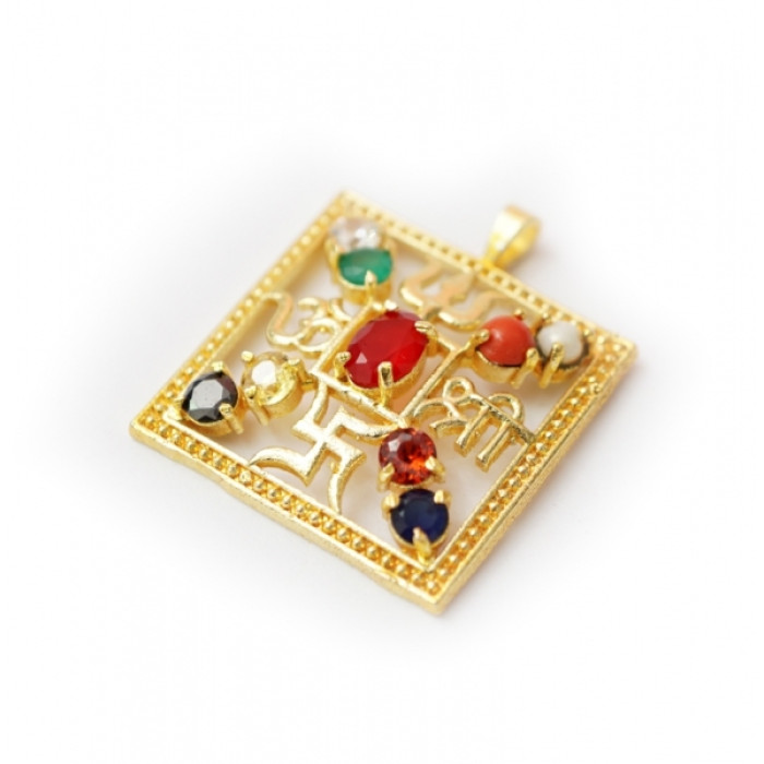 Metal pendant with stones Square