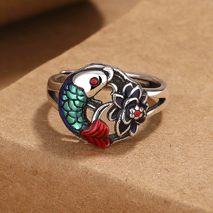 Koi Carp with Lotus Enamel Ring