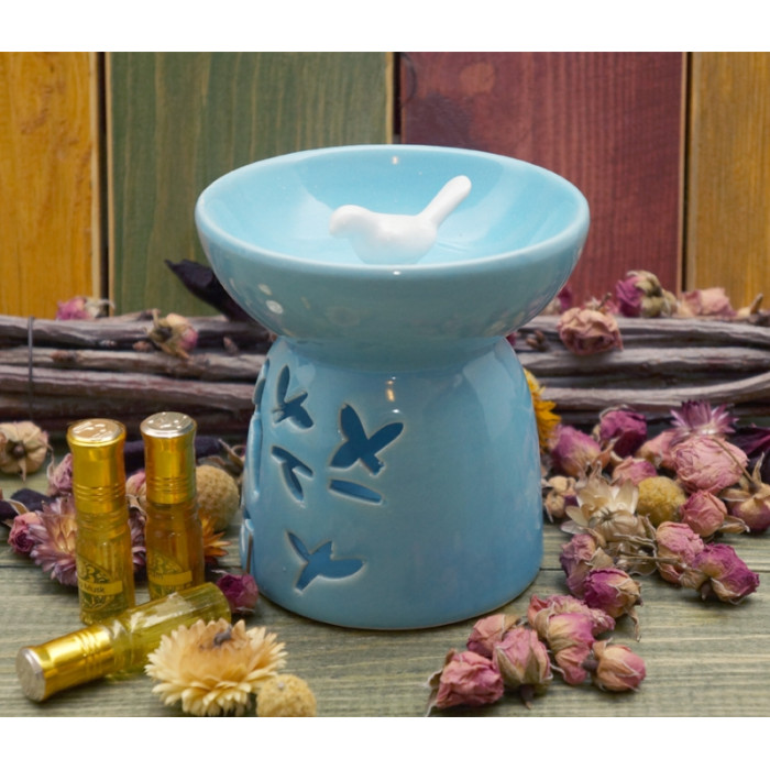 Aroma lamp ceramic Bird on a branch Blue