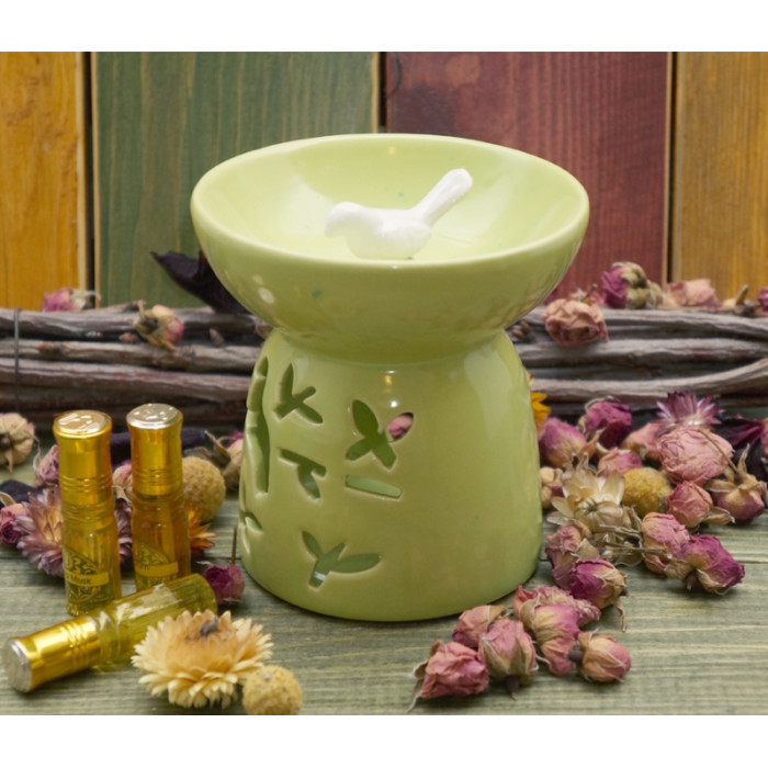 Aroma lamp ceramic Bird on a branch Light green