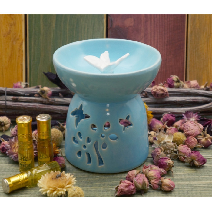 Aroma lamp ceramic Butterfly in flowers Blue No. 1