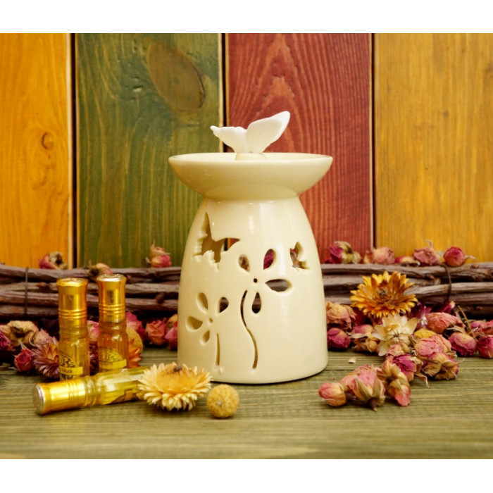 Aroma lamp ceramic Butterfly in flowers Light yellow