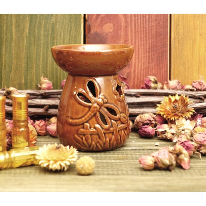 Aroma lamp ceramic Dragonfly Brown