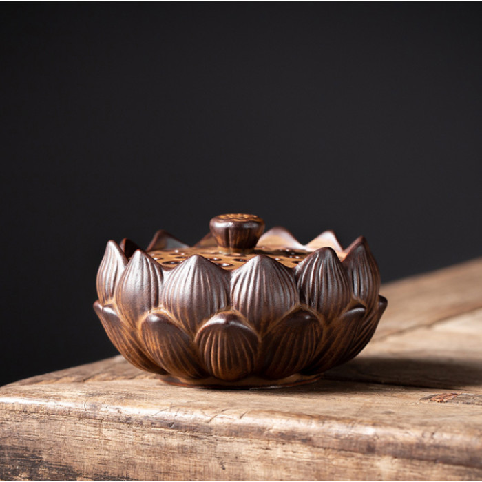 Incense Burner Ancient Lotus Brown