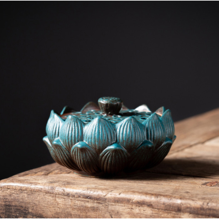 Incense Burner Ancient Lotus Green