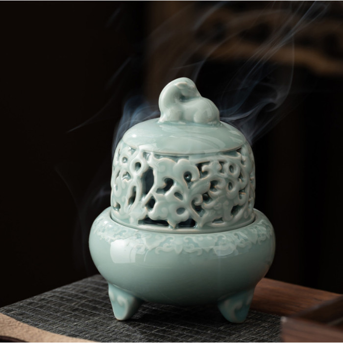 Celadon ceramic deer incense burner