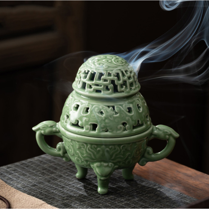 Celadon ceramic Dragon incense burner