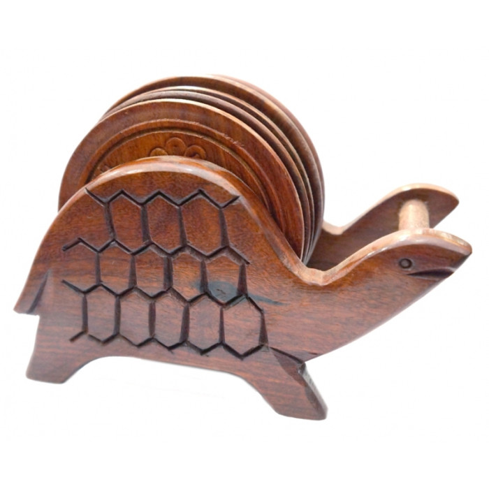 Set of 6 coasters for hot mahogany Turtle