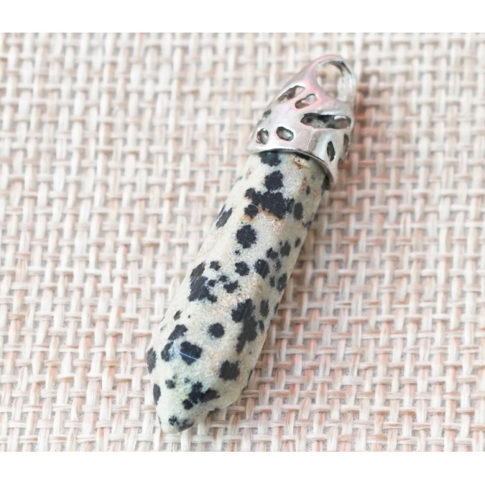Hexagonal pendant in the frame Jasper Dalmatian