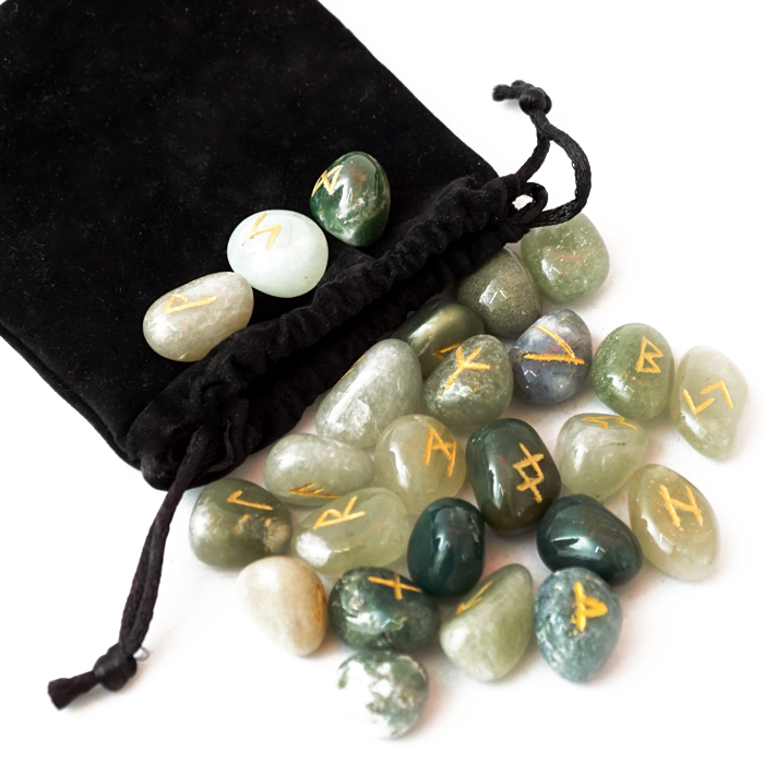 Assorted Rune Stone Set of Green Aventurine and Green Agate