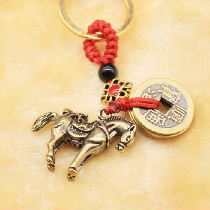 Feng Shui Horse with Cicada Keychain