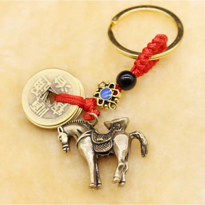 Feng Shui Horse Keychain with Abundance Bowl