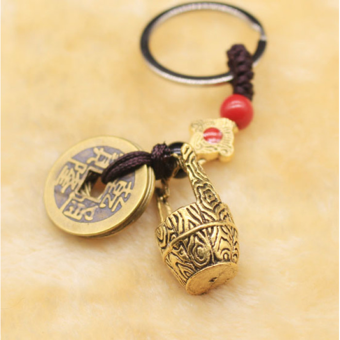 Feng Shui Wealth Basket Keychain + 5 Coins