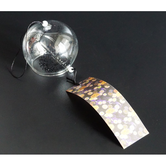 Japanese glass bell Furin Black flowers