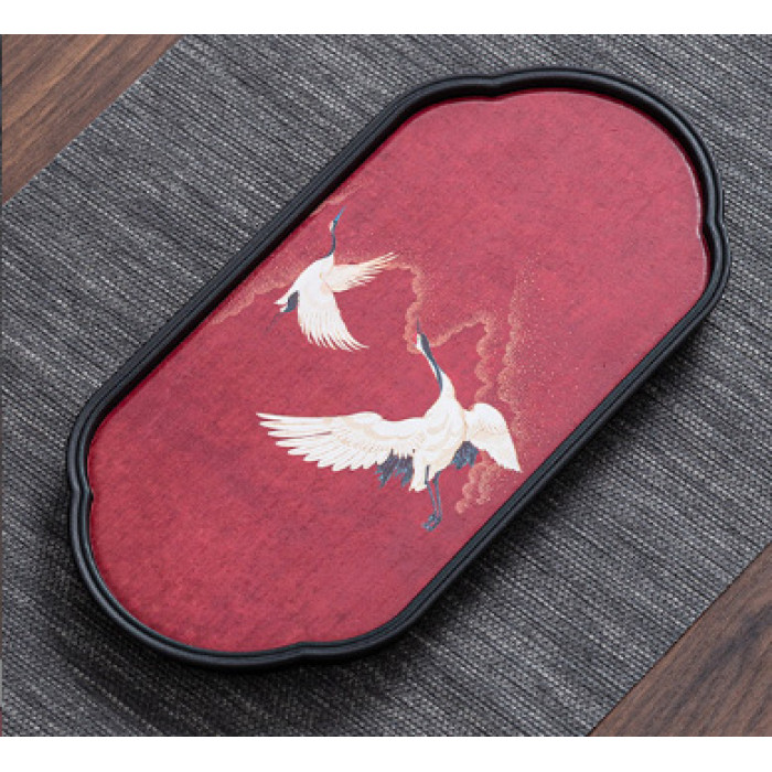 Chaban for the Gongfu Cha tea ceremony "Red cranes" oval