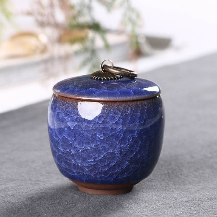 Tea caddy for storing tea "Cracked ice" Sapphire blue