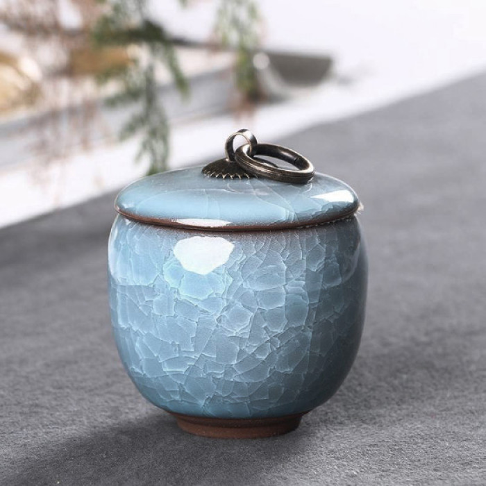 Tea caddy for storing tea "Cracked ice" Sky blue