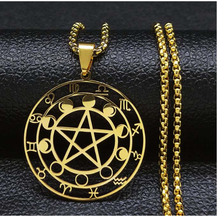 Phases of the moon in the zodiac yellow metal with a chain 60 cm.