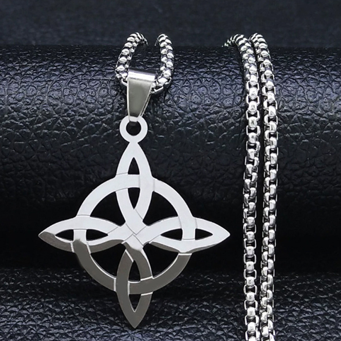 Celtic knot talisman white metal 60cm chain.