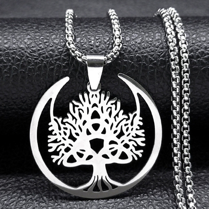 Talisman Tree of Life in the moon, white metal, with a 60cm chain.