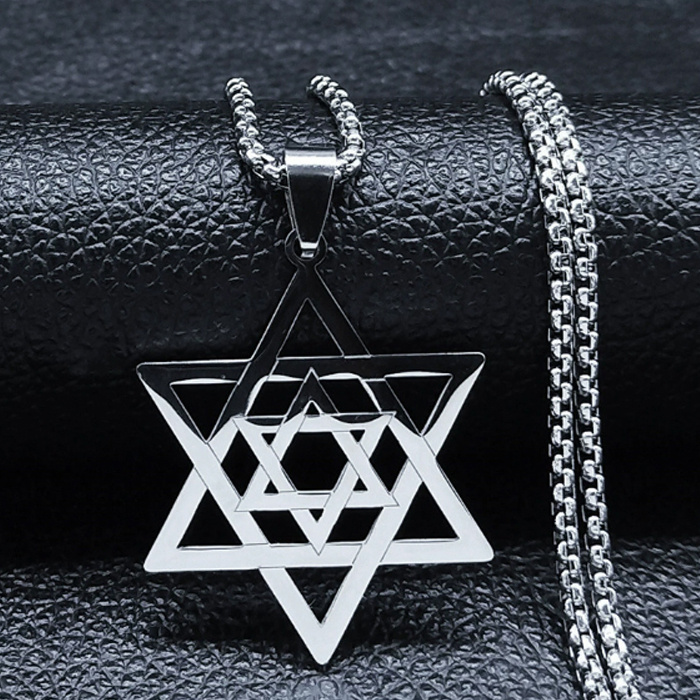 Talisman Star of David white metal with a 60cm chain.