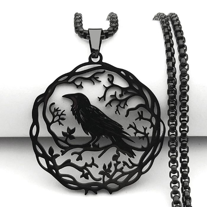 Talisman Raven black metal with a 60cm chain.