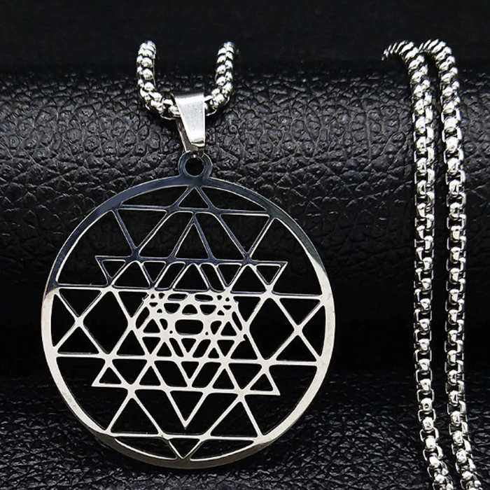 Talisman Sri Yantra white metal with a 60cm chain.