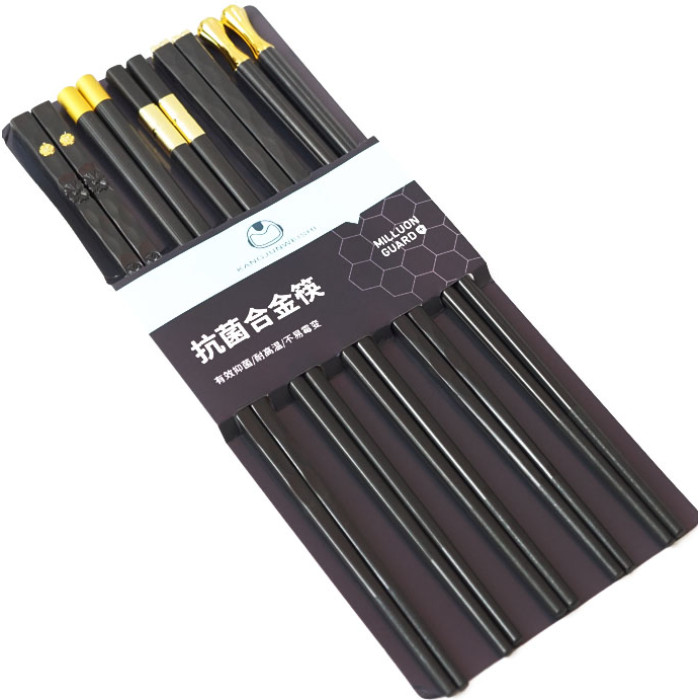 Chopsticks KangJu set 5 pairs Black with gold Plastic