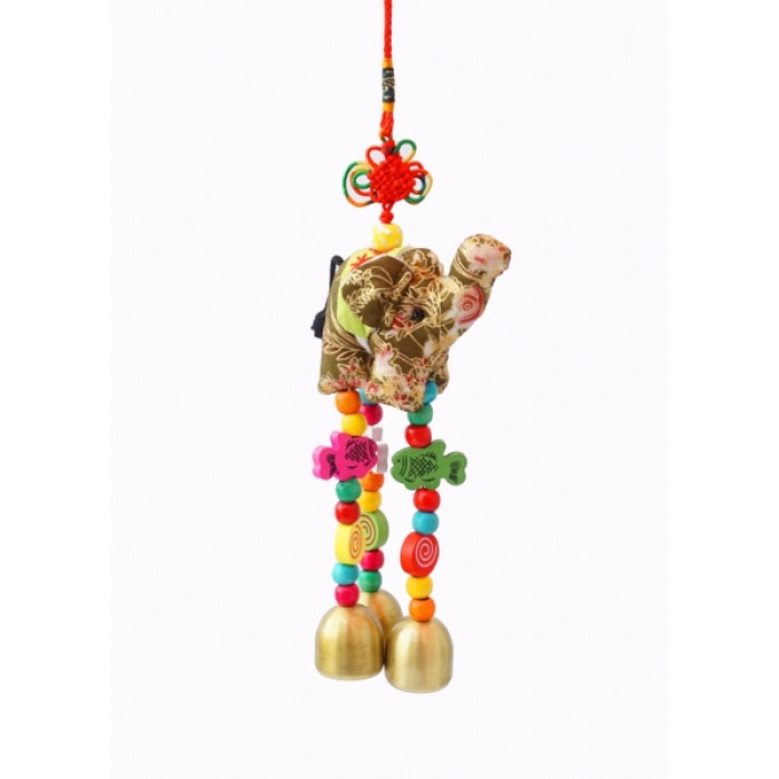 Pendant made of Elephant fabric + 3 cast bells No. 1